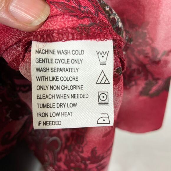 Sheer Top Paisley Red Pink 3/4 Sleeve Button Collar 14 16 W George Retro - Picture 11 of 13
